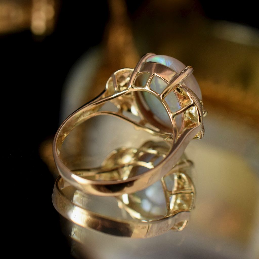 Vintage/Modern 14ct Yellow Gold Solid Dark Opal (Type 1 Colour N6) And Diamond Ring (Independent Valuation Included In Purchase For $6,000)