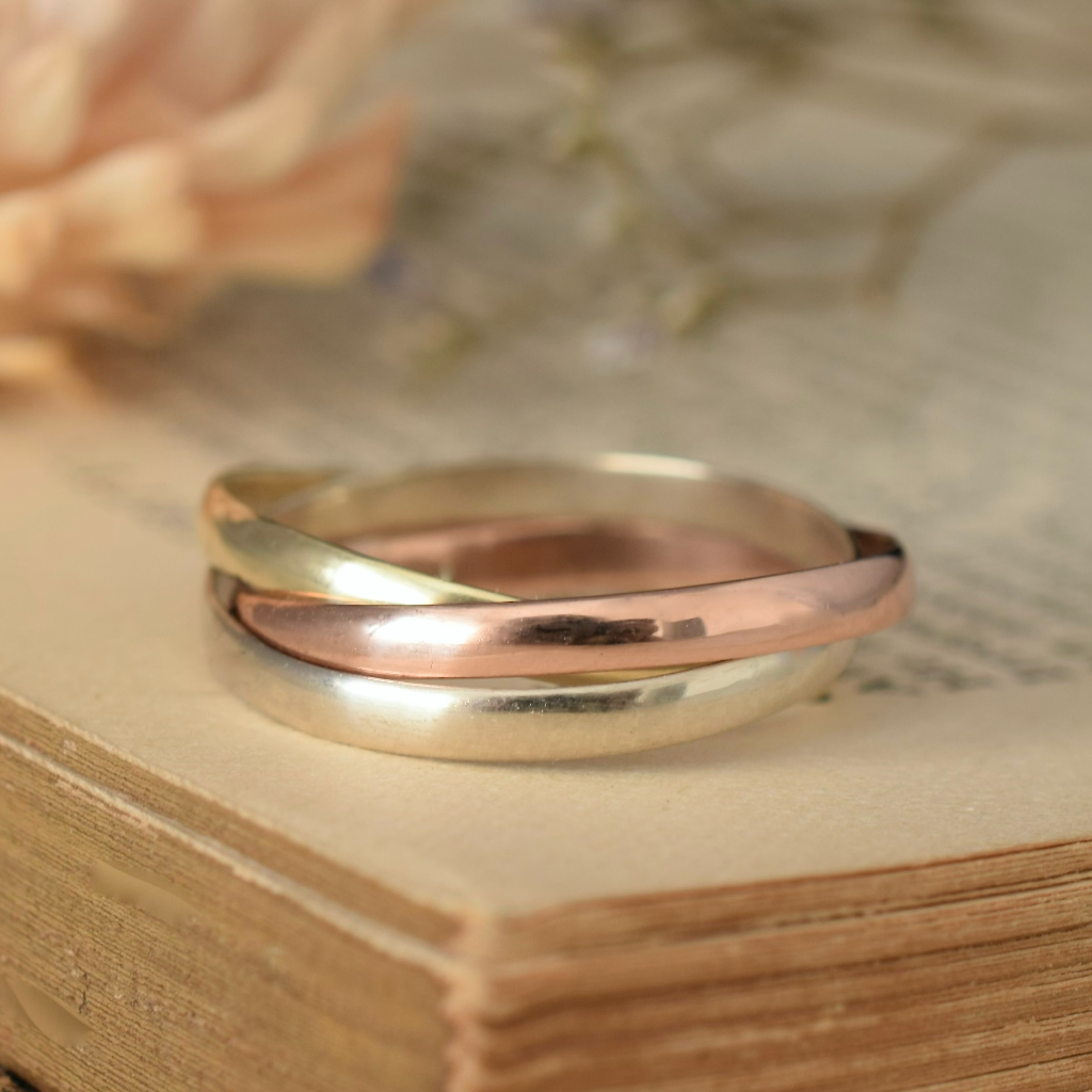 Modern 9ct Tri-Colour Russian Wedding / Trinity Ring