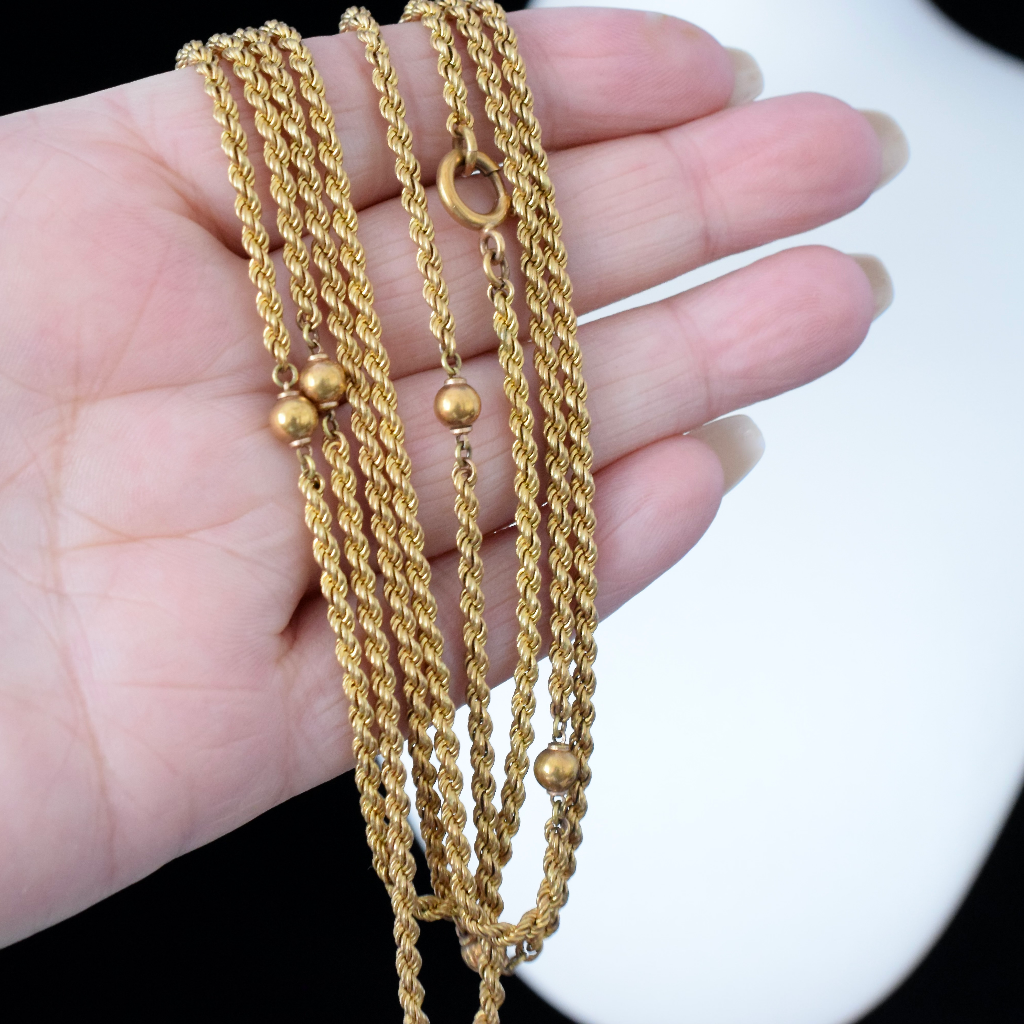 Antique Rolled Gold Rope Twist And Ball Fancy Guard Chain Circa 1900