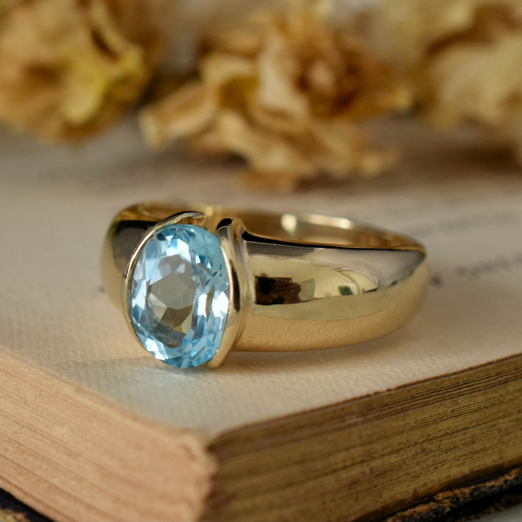 Modern 9ct Yellow Gold Topaz Solitaire Ring