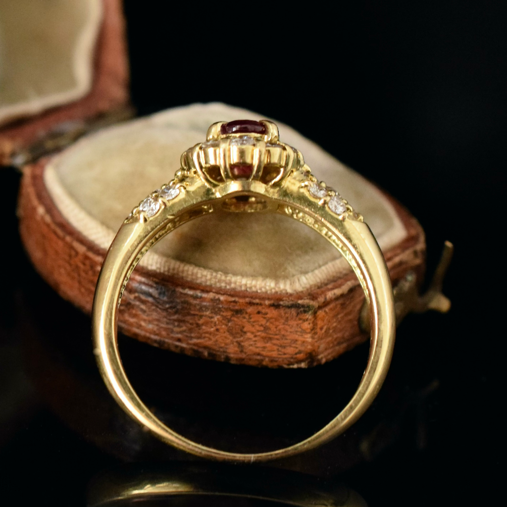 Modern 18ct Yellow Gold Ruby And Diamond Cluster Ring Independent Retail Replacement Valuation Included $4,750.00