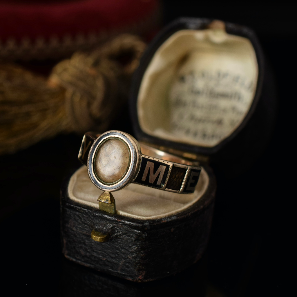 Late Victorian Gold Enamel & Hair ‘Memory’ Mourning Ring Circa 1860-1880