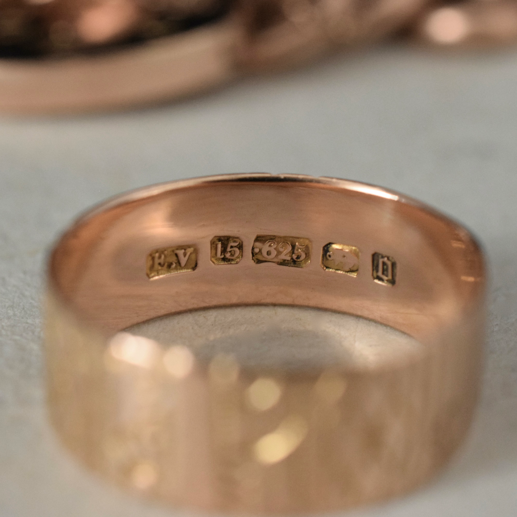 Antique Victorian 15ct Rose Gold Patterned Cigar Band By ‘Edward Vaughton’ Birmingham 1888