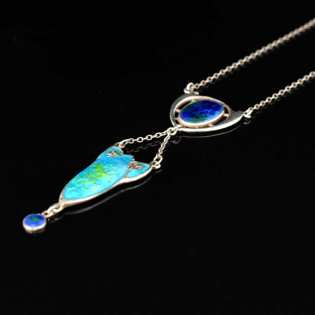Antique Art Nouveau Sterling Silver Enamel Necklace by Charles Horner 1909