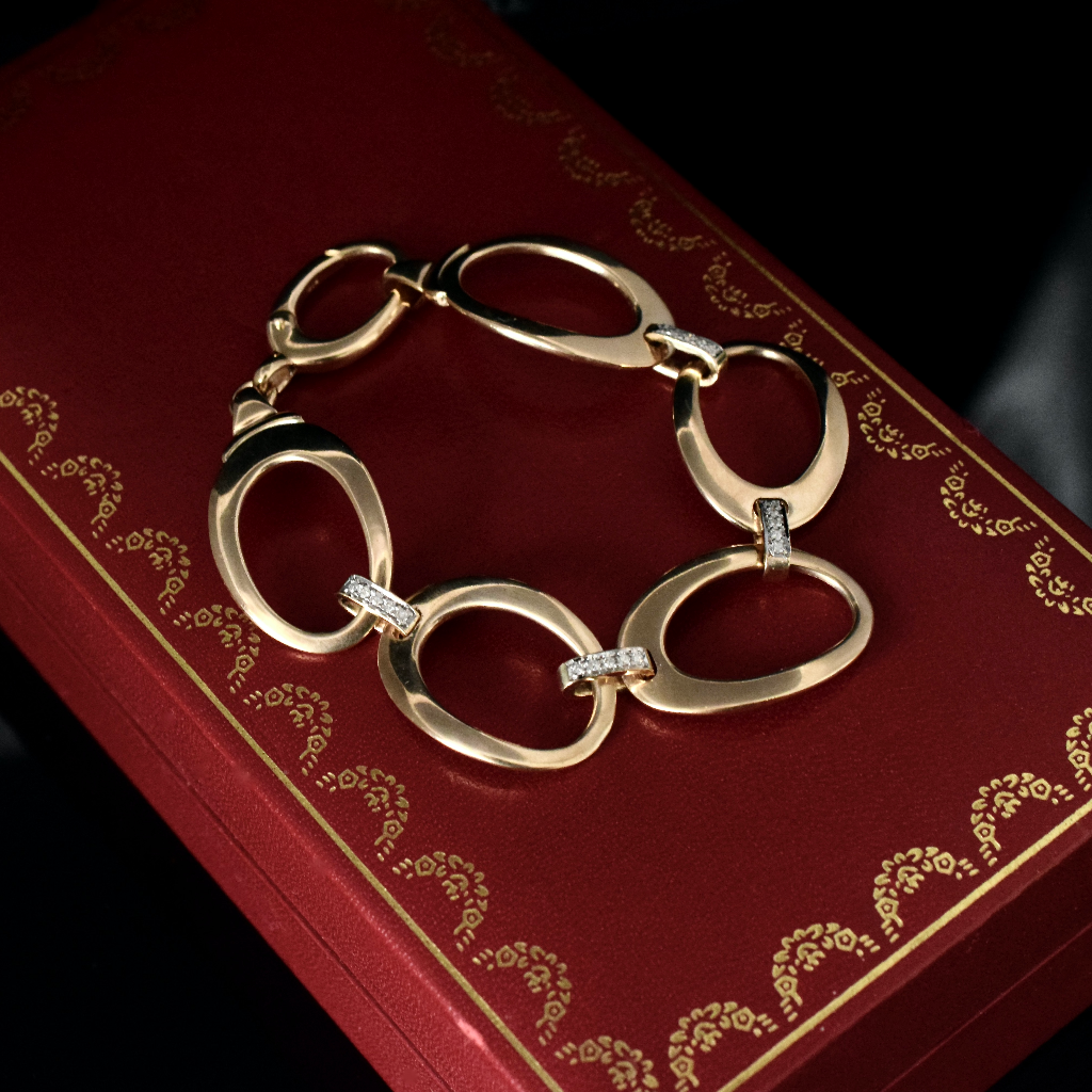 Modern 9ct Yellow Gold And Diamond Bracelet