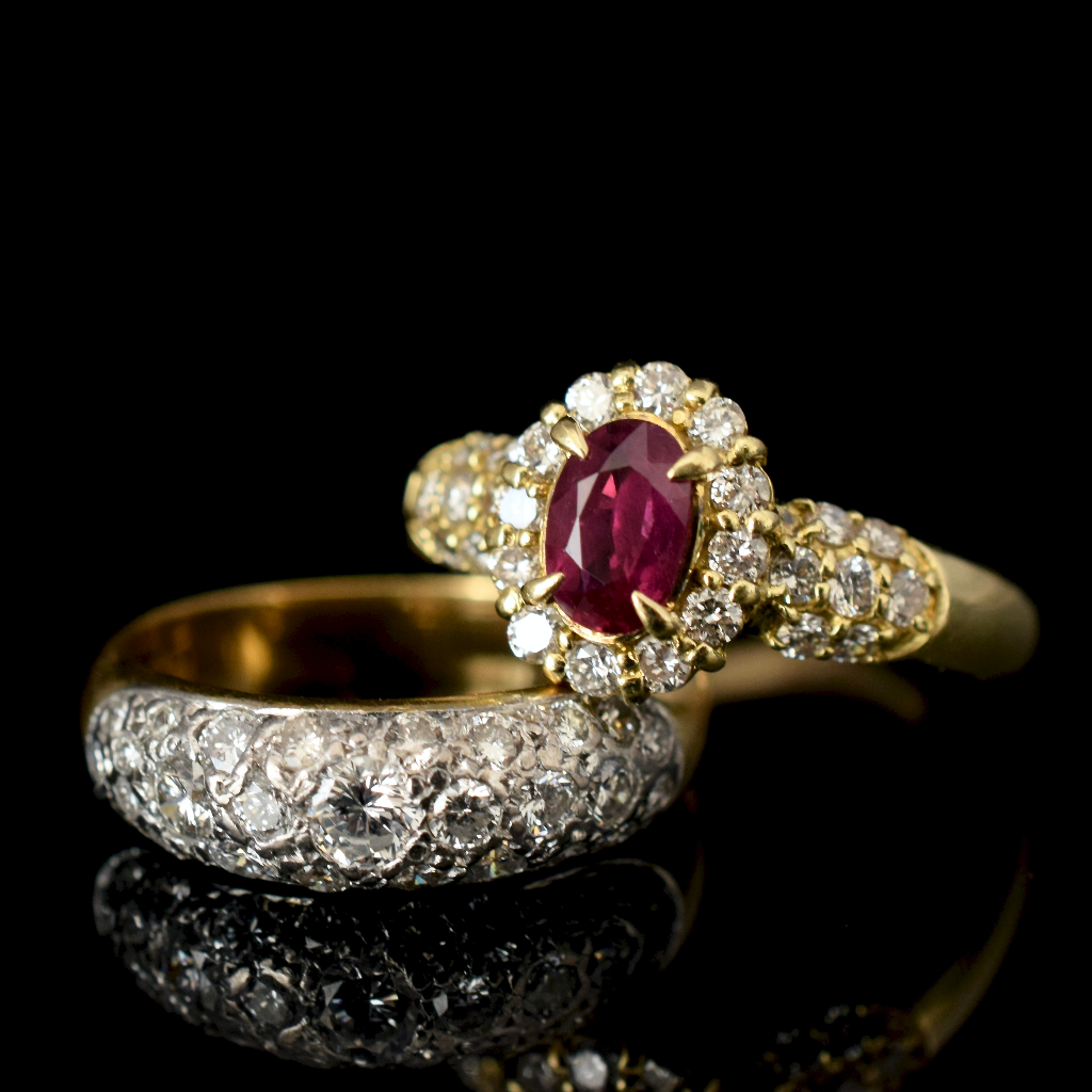 Modern 18ct Yellow Gold Ruby And Diamond Cluster Ring Independent Retail Replacement Valuation Included $4,750.00