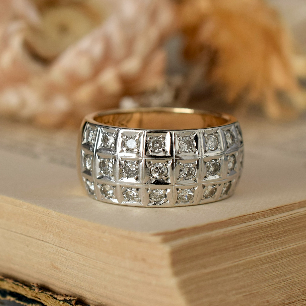 Modern 18ct Yellow And White Gold Diamond Cigar Band 0.60ct