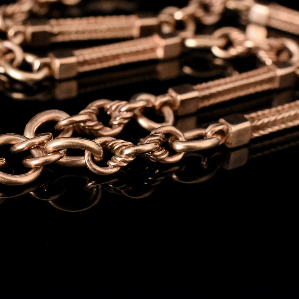 Modern Victorian Style 9ct Rose Gold Fancy Link Fob Chain 39.3 Grams