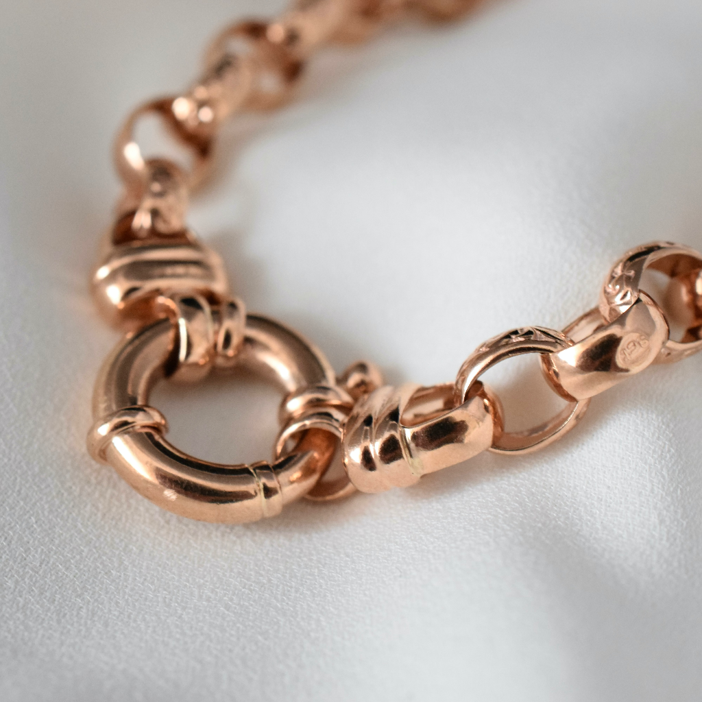 Modern 9ct Rose Gold Fancy Floral Belcher Link Necklace 31 Grams Independent Valuation Included With Purchase $6500.00 AUD