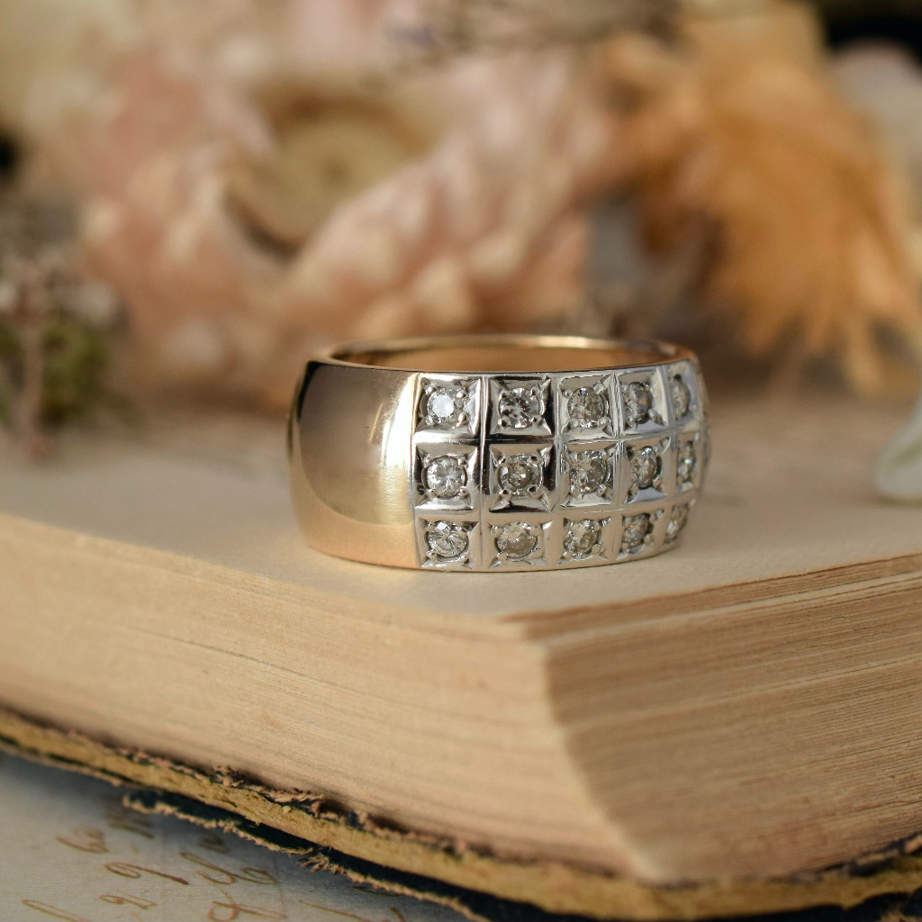 Modern 18ct Yellow And White Gold Diamond Cigar Band 0.60ct