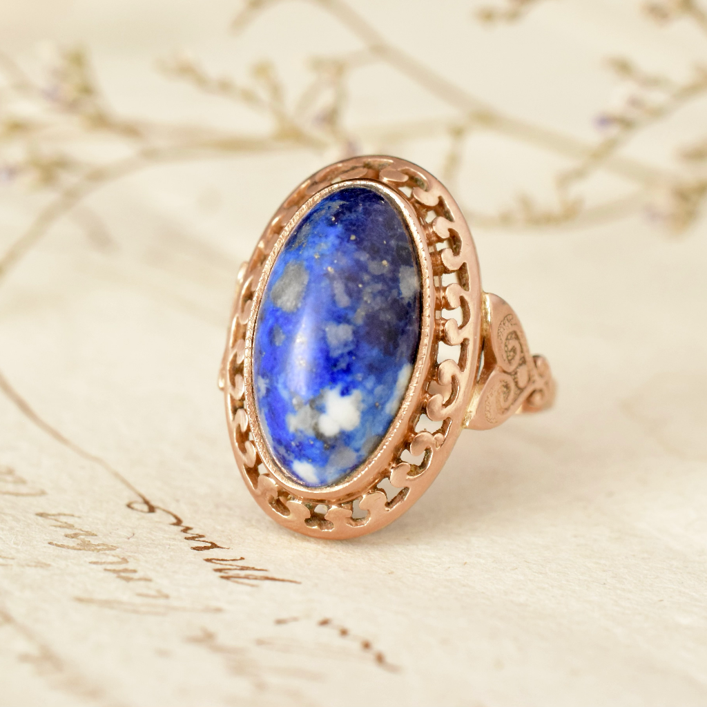 Vintage Russian 14ct Rose Gold Lapis Lazuli Cabochon Ring