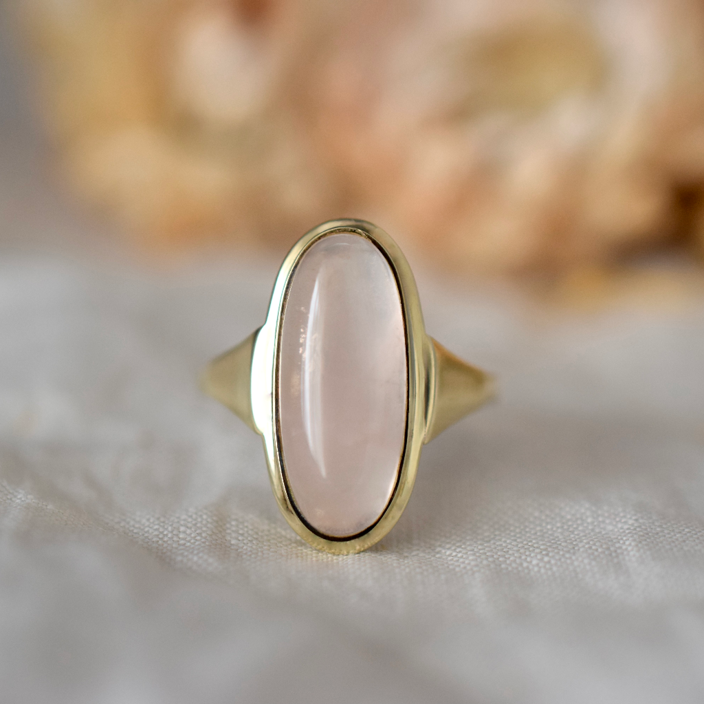 Vintage German 8ct Yellow Gold Rose Quartz Ring