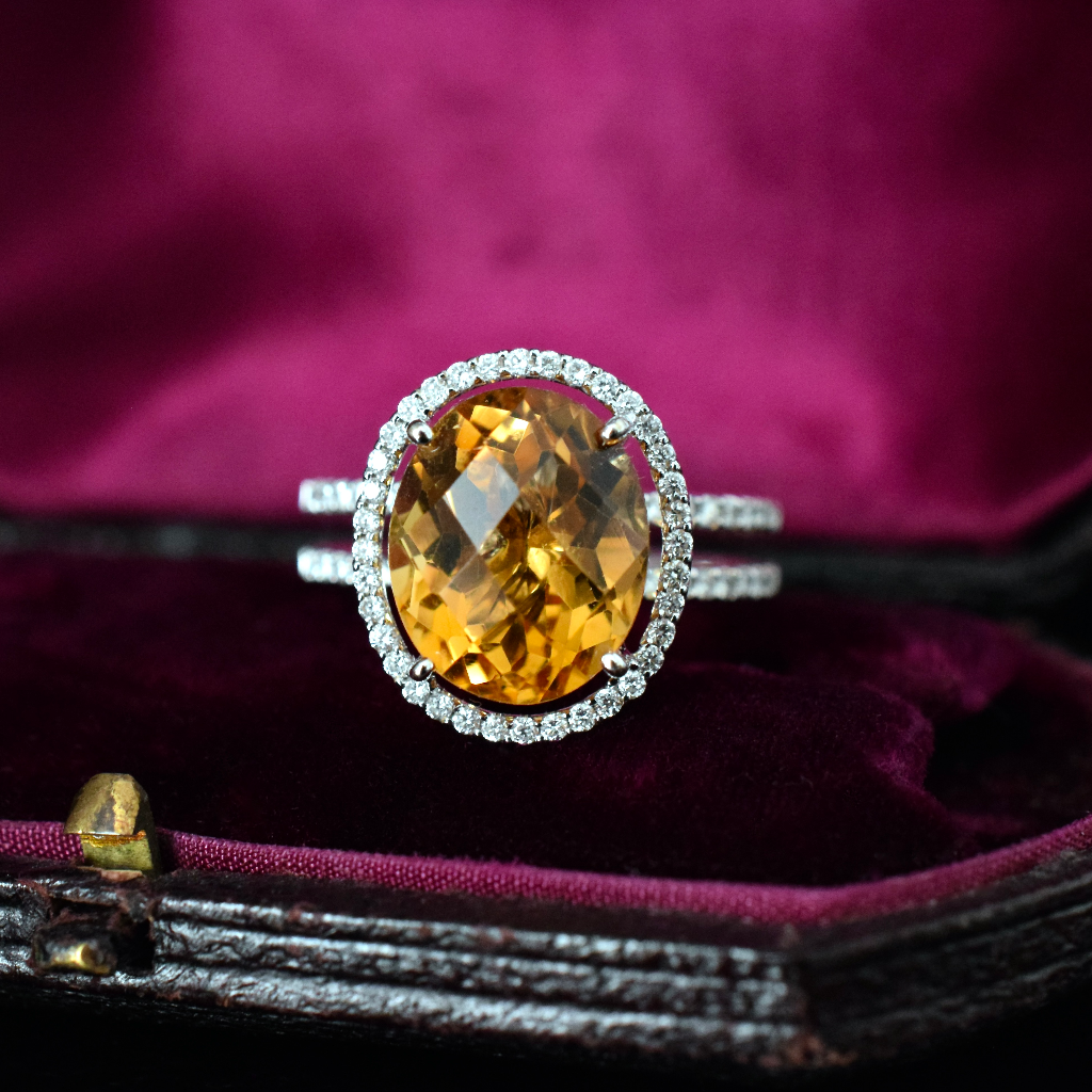 Modern 18ct White Gold Citrine And Diamond Ring