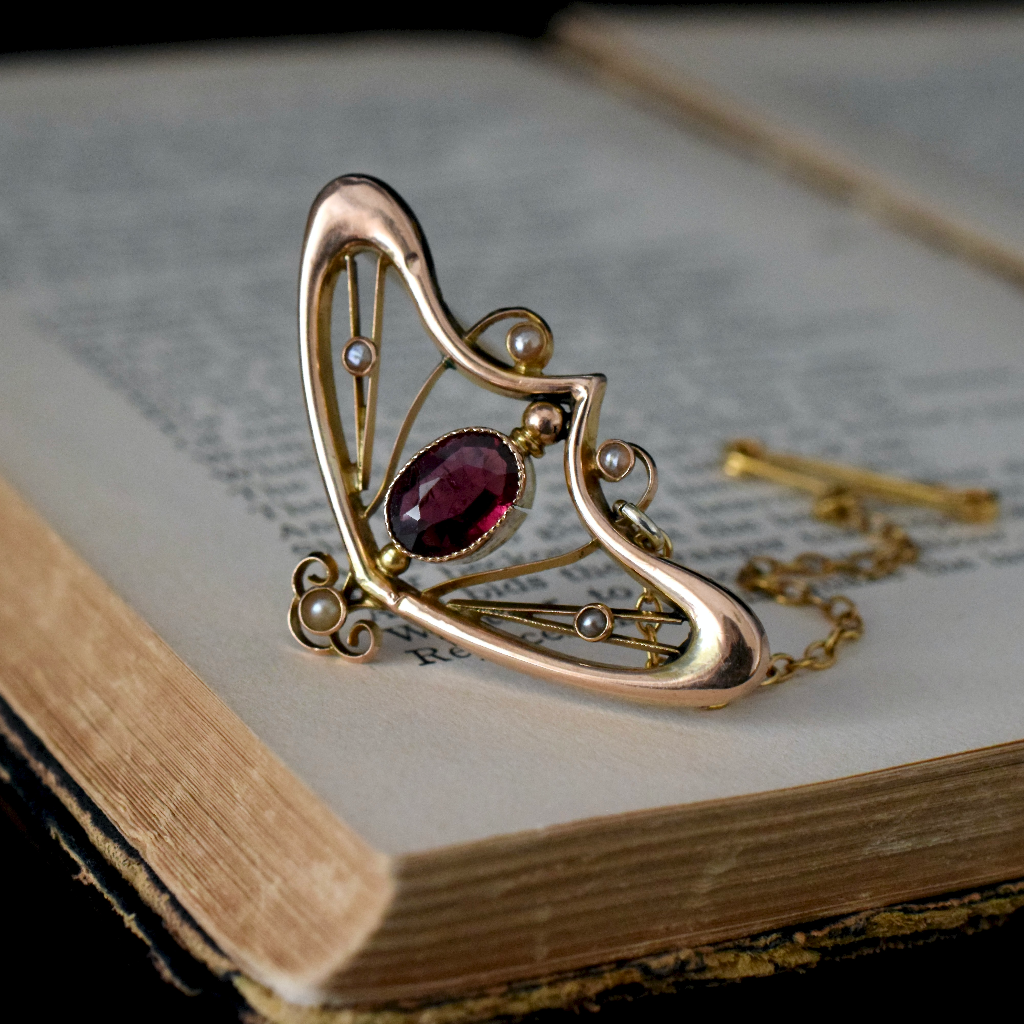Antique Australian 9ct Rose Gold And Garnet Brooch By ‘Taylor and Sharp’ Circa 1905
