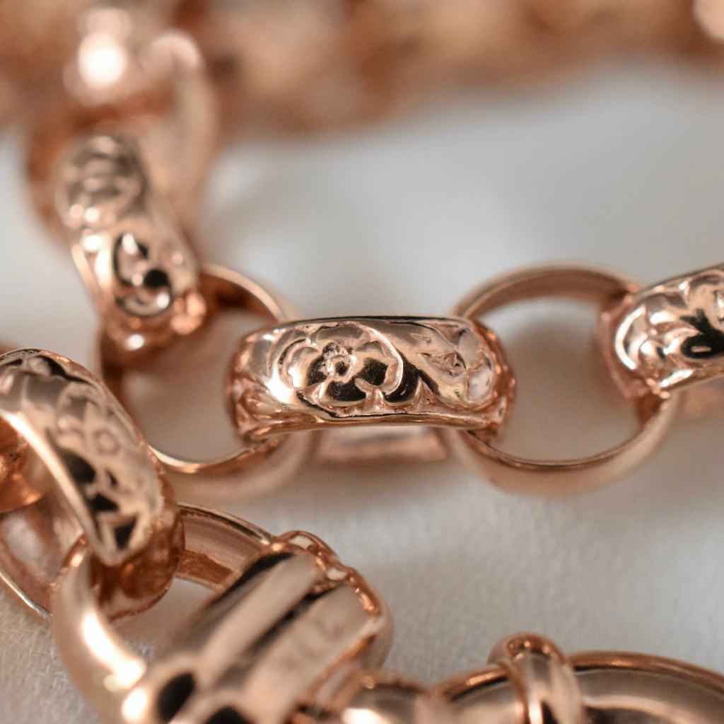 Modern 9ct Rose Gold Fancy Floral Belcher Link Necklace 31 Grams Independent Valuation Included With Purchase $6500.00 AUD