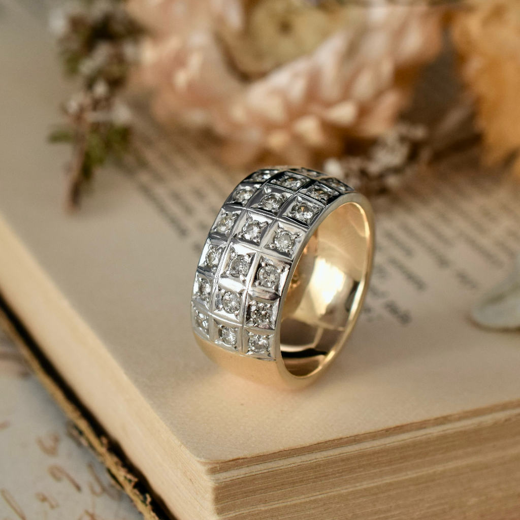 Modern 18ct Yellow And White Gold Diamond Cigar Band 0.60ct