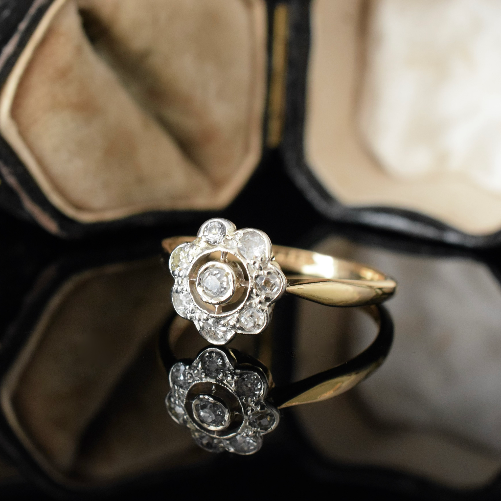 Antique Australian 18ct Gold And Platinum Diamond Daisy Cluster Circa 1930’s
