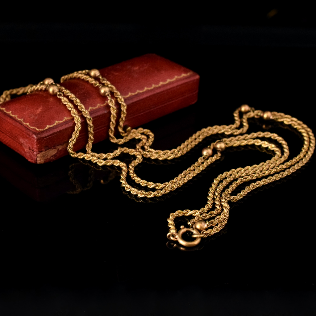 Antique Rolled Gold Rope Twist And Ball Fancy Guard Chain Circa 1900