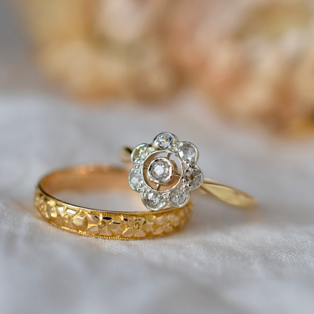 Antique Australian 18ct Gold And Platinum Diamond Daisy Cluster Circa 1930’s
