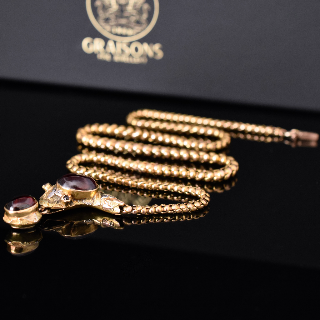 Antique Victorian 18ct Gold Garnet Snake Mourning Necklace Circa 1880