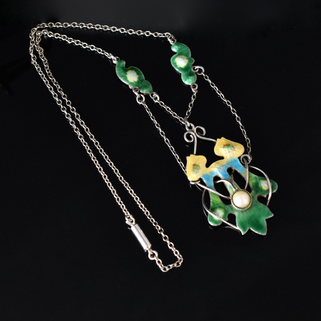 Antique Art Nouveau/Arts& Crafts Sterling Silver And Enamel Necklace Circa 1905