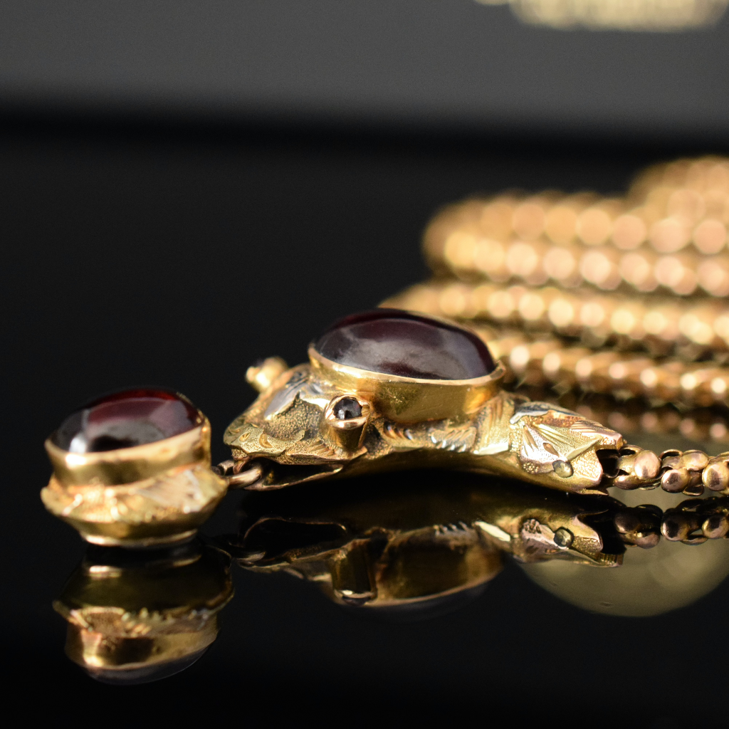 Antique Victorian 18ct Gold Garnet Snake Mourning Necklace Circa 1880