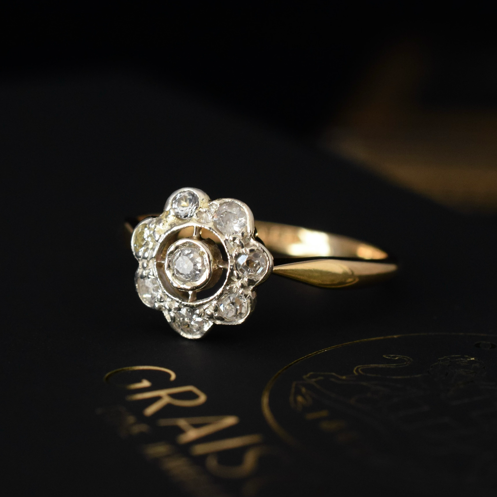 Antique Australian 18ct Gold And Platinum Diamond Daisy Cluster Circa 1930’s