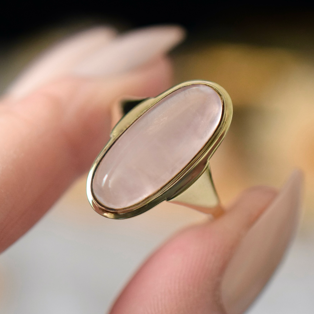 Vintage German 8ct Yellow Gold Rose Quartz Ring