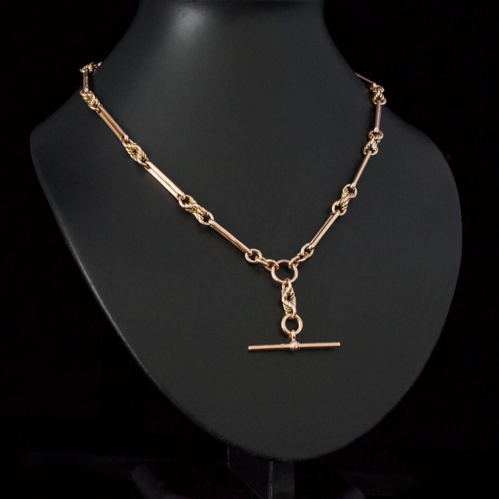 Antique 9ct Rose Gold Double Albert Watch Chain 42.9 Grams