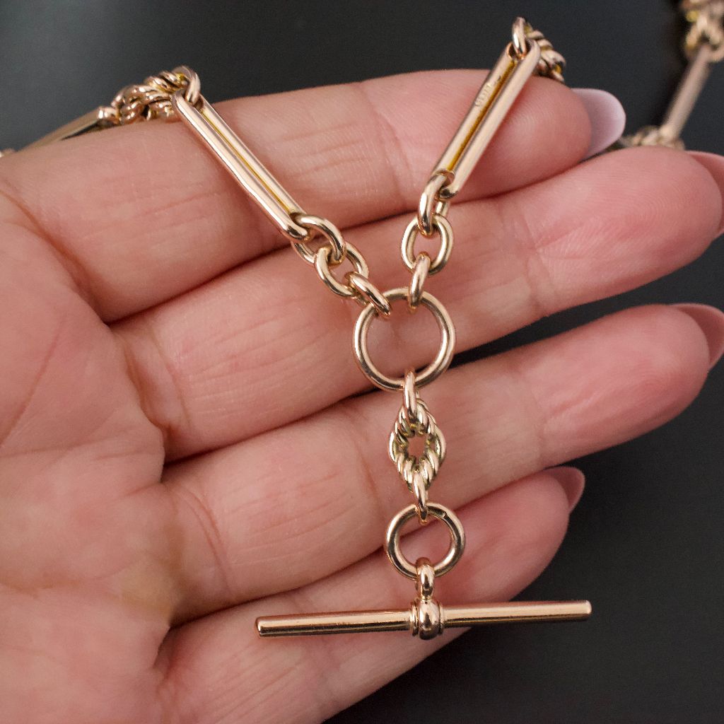 Antique 9ct Rose Gold Double Albert Watch Chain 42.9 Grams