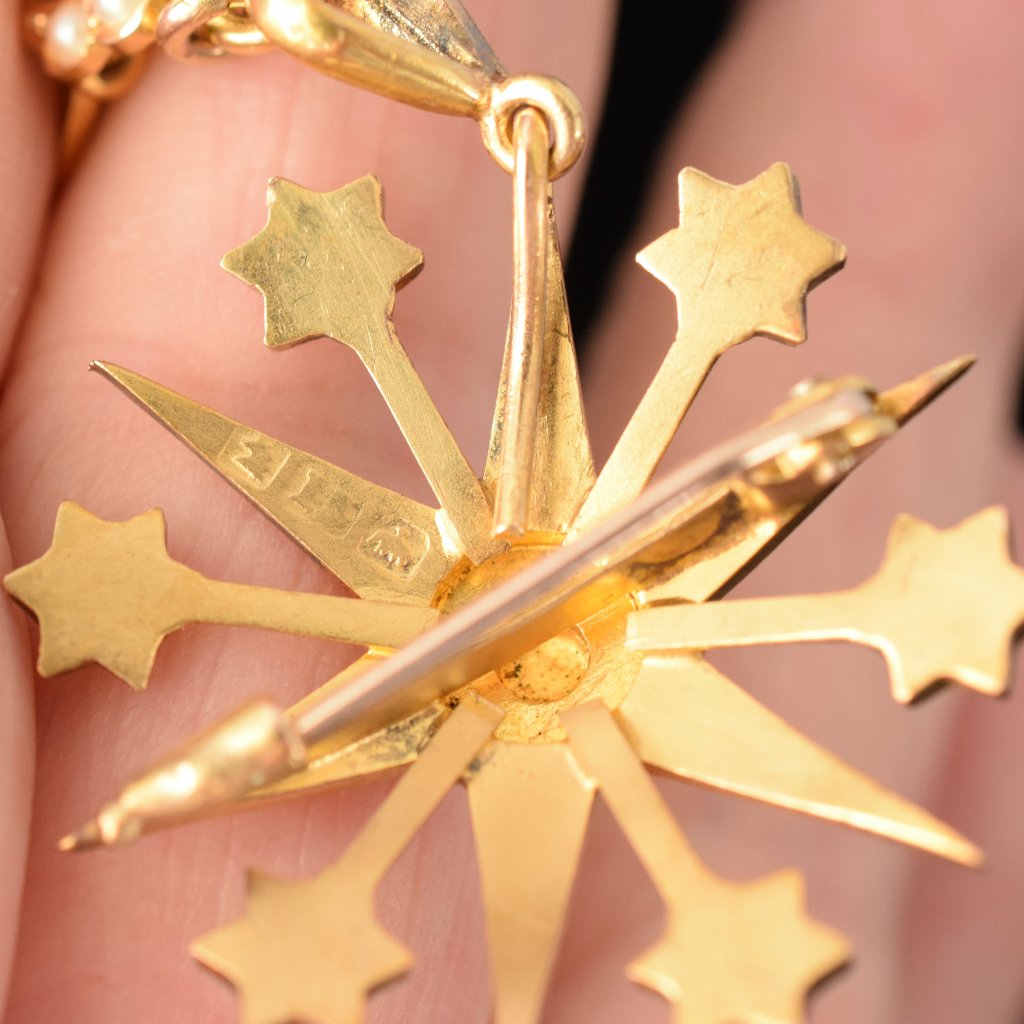 Superb Antique Australian 15ct Yellow Gold Celestial Starburst Pearl Necklace Circa 1905