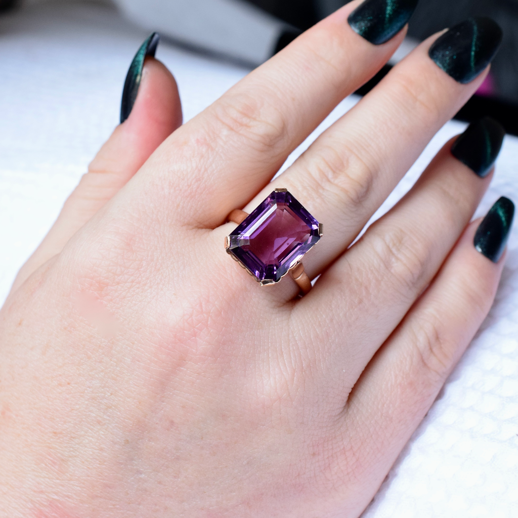 Vintage 9ct Rose Gold Natural Amethyst Ring