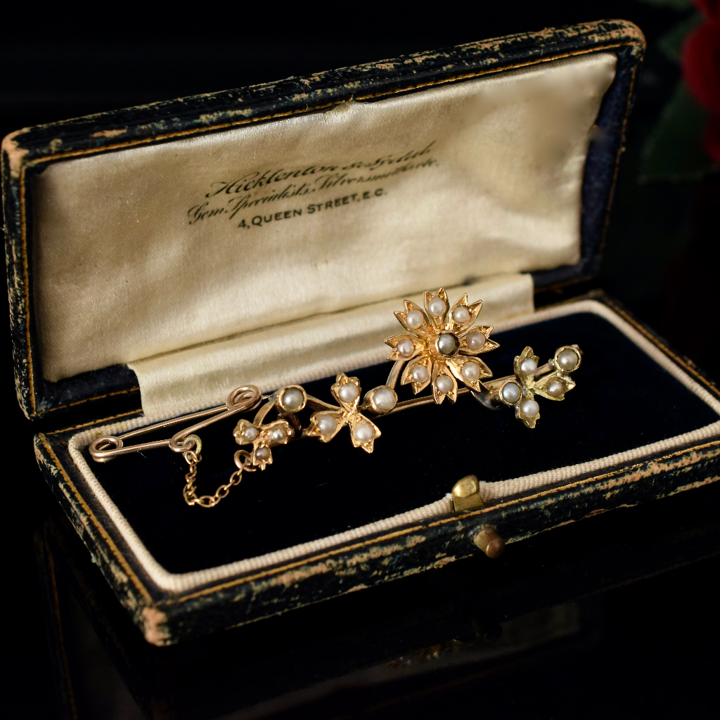 Antique Australian 15ct Yellow Gold Seed Pearl Floral Brooch Circa 1905