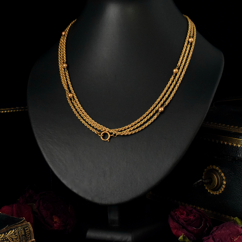 Antique Rolled Gold Rope Twist And Ball Fancy Guard Chain Circa 1900