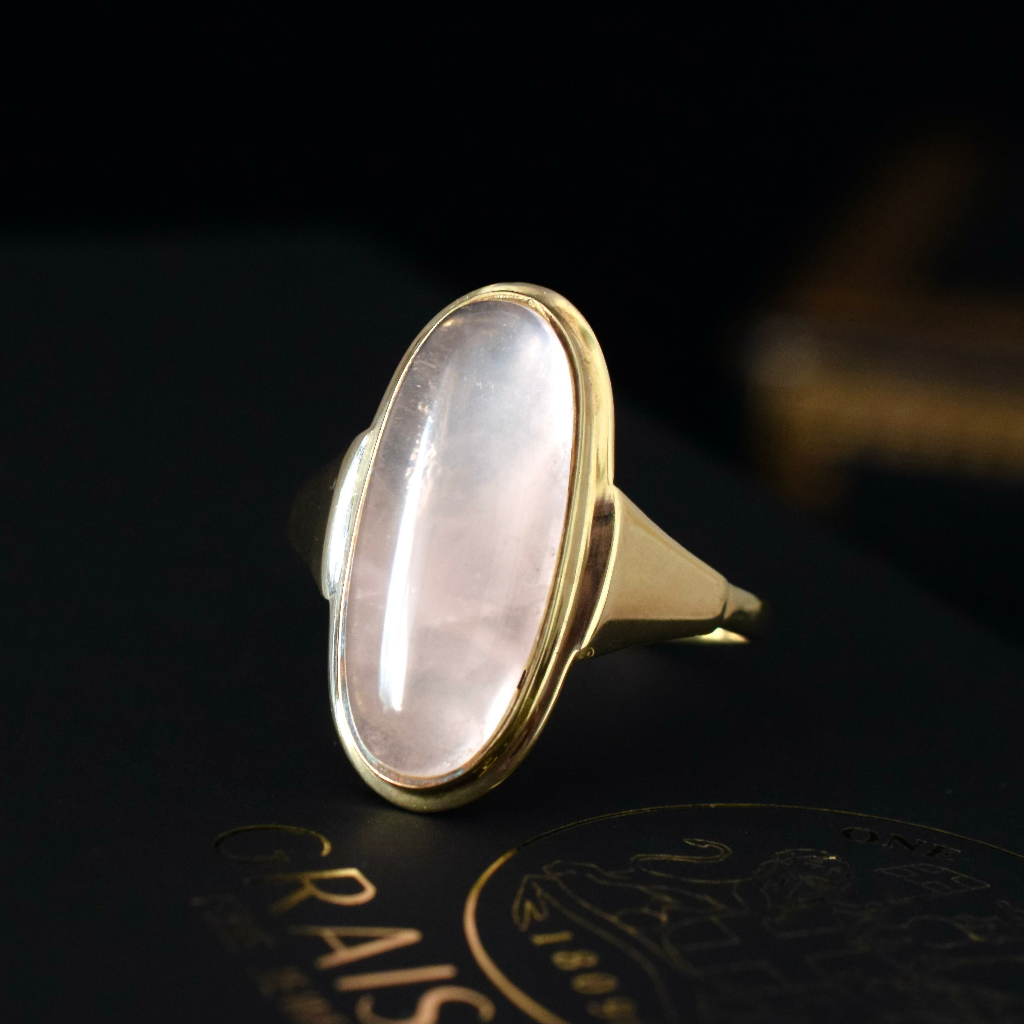 Vintage German 8ct Yellow Gold Rose Quartz Ring