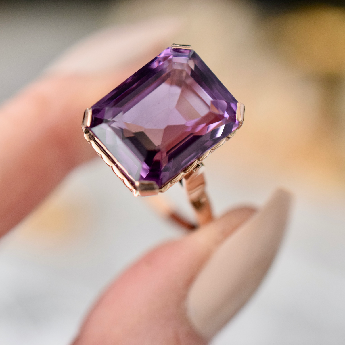 Vintage 9ct Rose Gold Natural Amethyst Ring