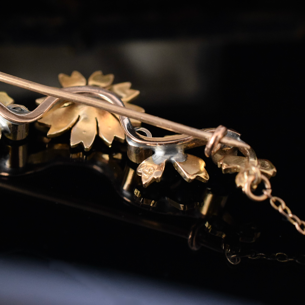 Antique Australian 15ct Yellow Gold Seed Pearl Floral Brooch Circa 1905