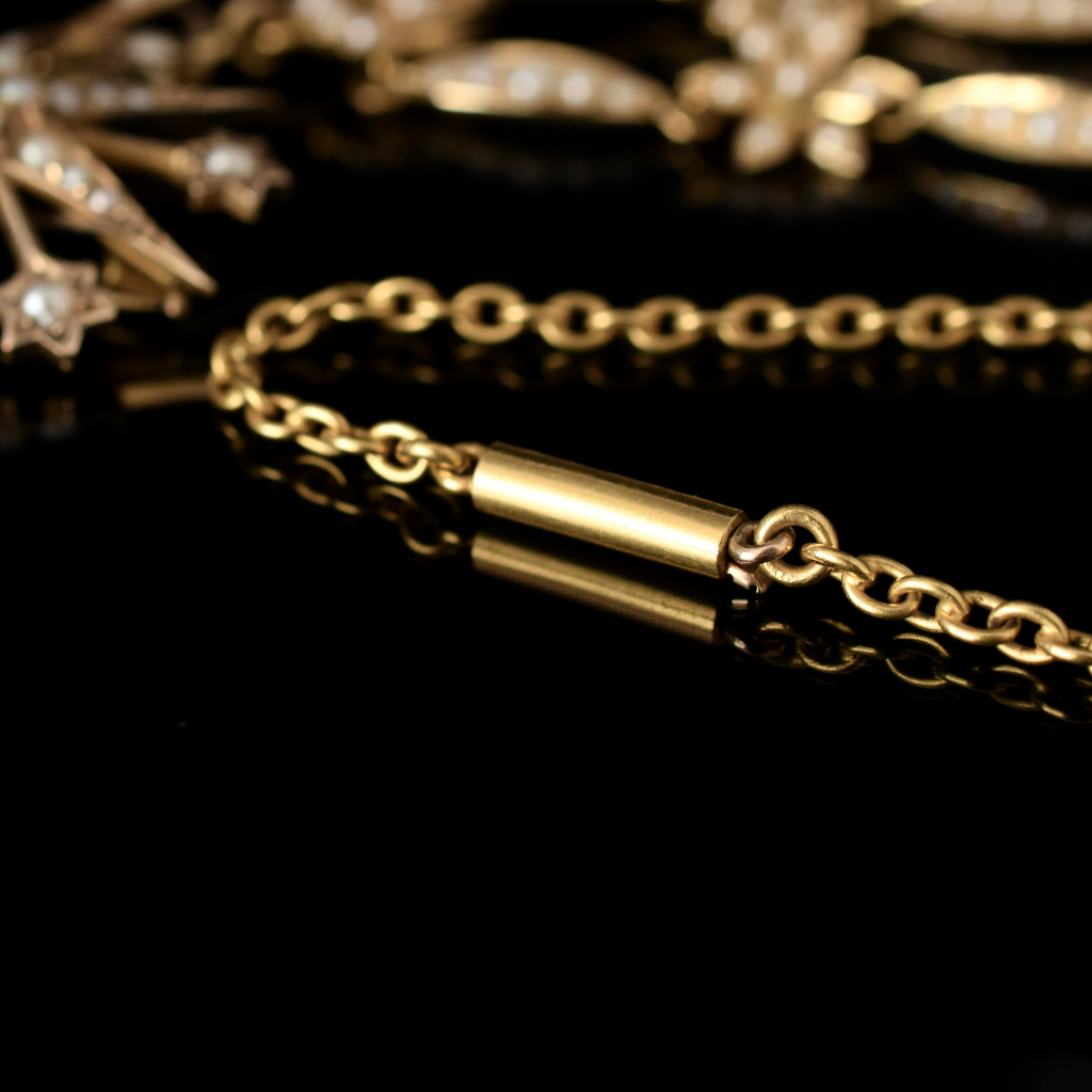 Superb Antique Australian 15ct Yellow Gold Celestial Starburst Pearl Necklace Circa 1905