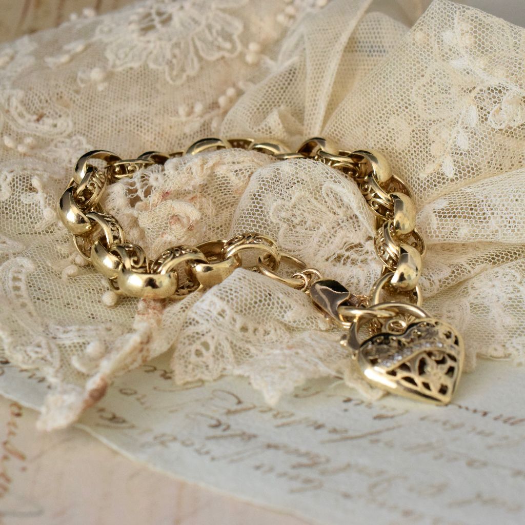 Modern 9ct Yellow Gold Fancy Belcher Link Bracelet With Diamond Padlock