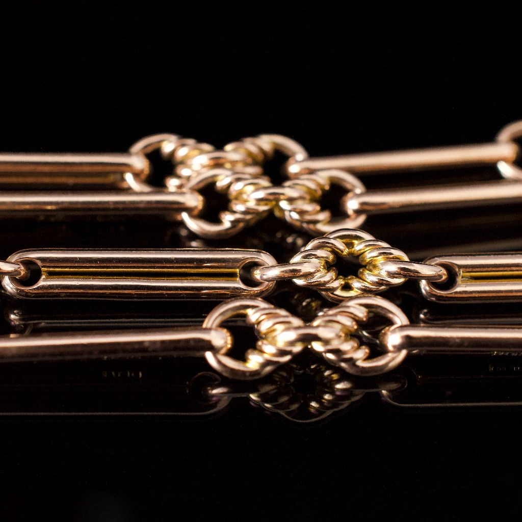 Antique 9ct Rose Gold Double Albert Watch Chain 42.9 Grams
