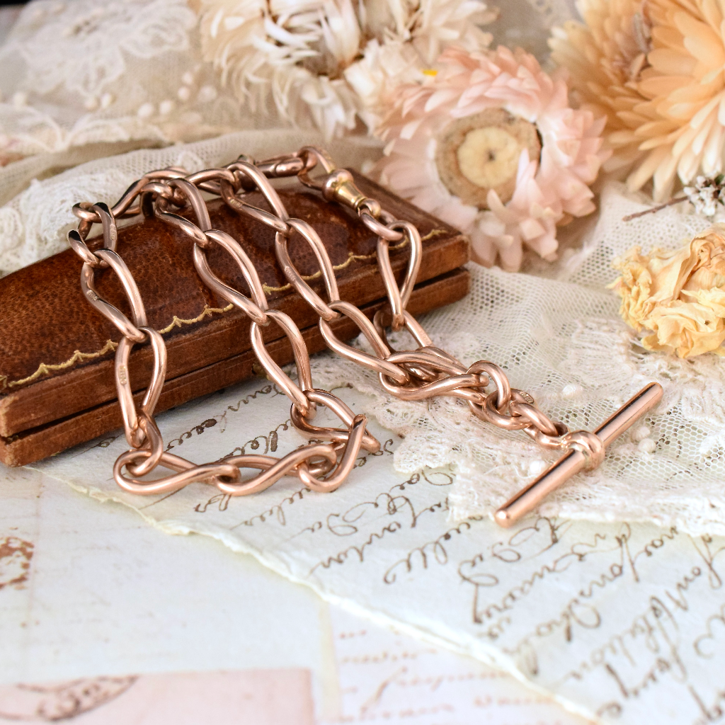 Antique 9ct Rose Gold Double Fob Watch Chain By Manton & Mole Circa 1910 42 Grams