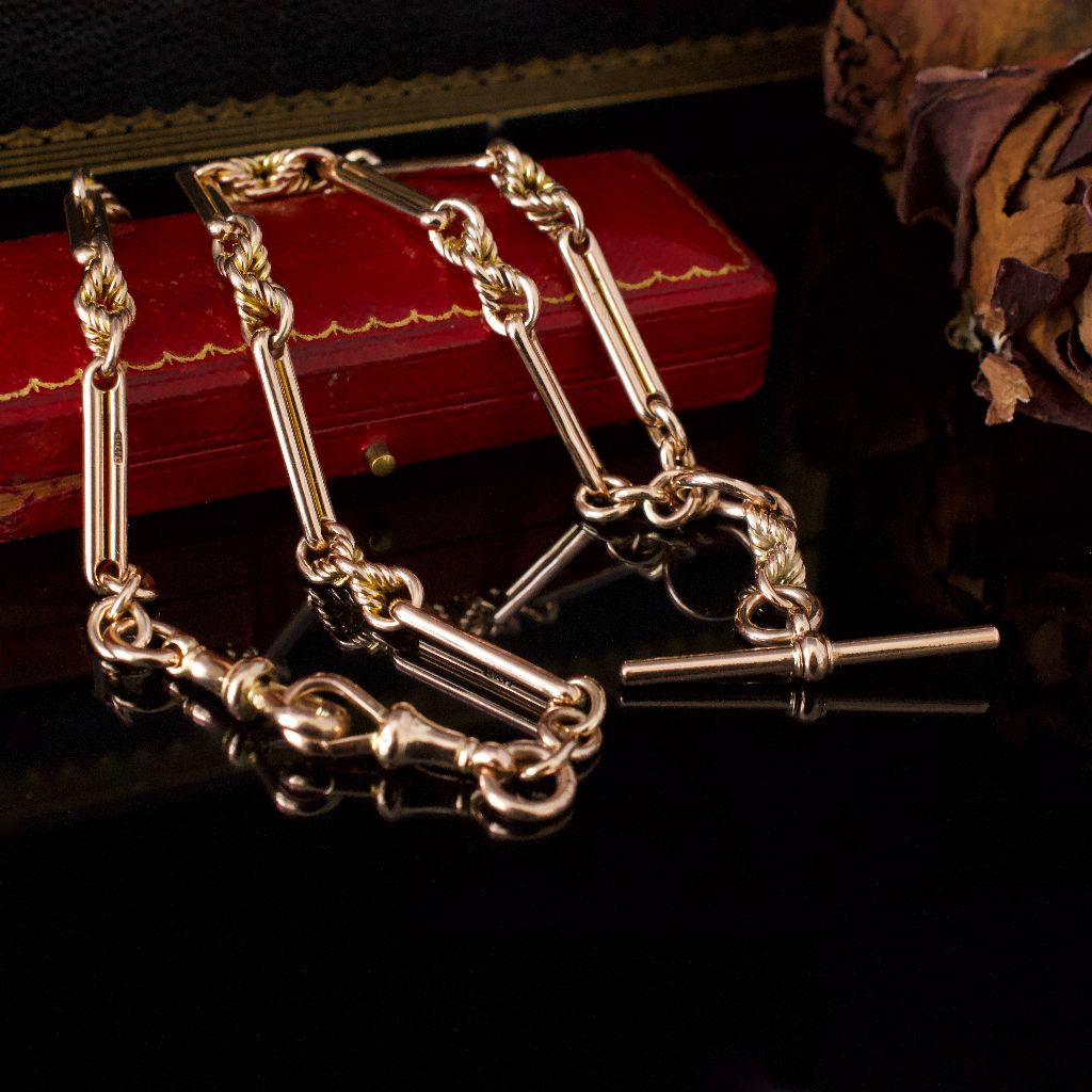 Antique 9ct Rose Gold Double Albert Watch Chain 42.9 Grams
