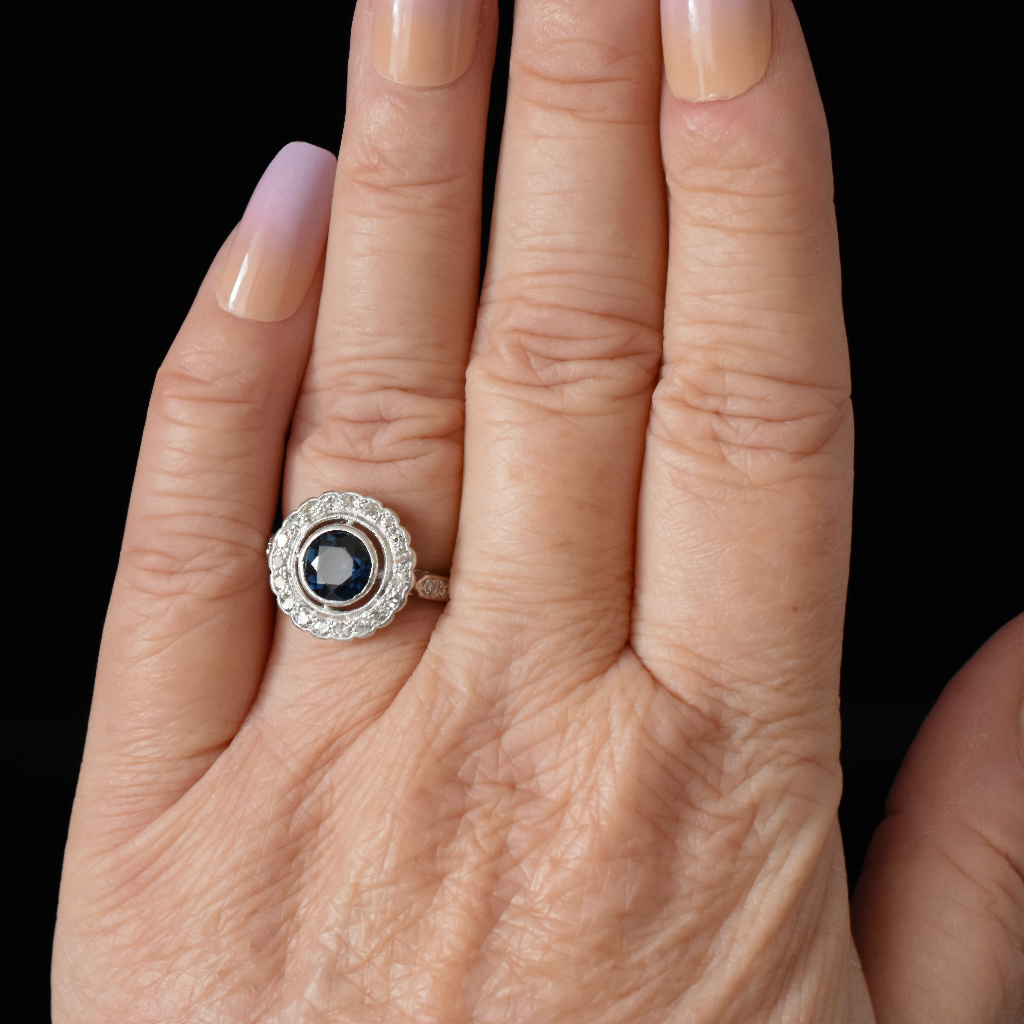 Antique Art Deco 18ct White Gold Sapphire And Diamond Halo Ring Independent Valuation Included In Purchase For $3865 AUD