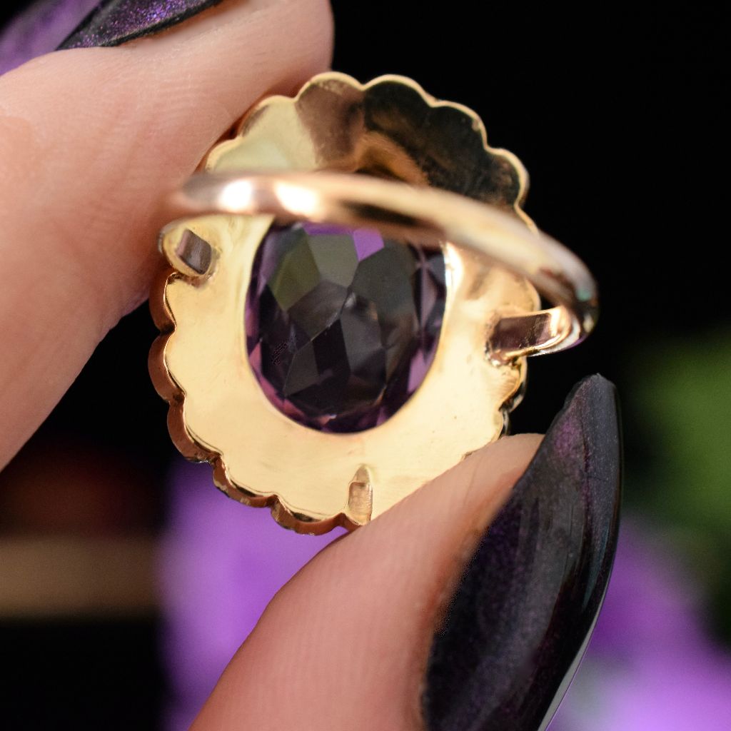 Antique Victorian 9ct Yellow Gold Amethyst Split Pearl Ring