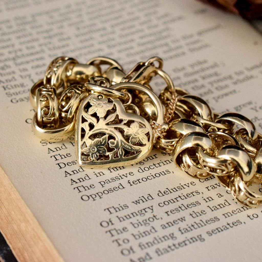 Modern 9ct Yellow Gold Fancy Belcher Link Bracelet With Diamond Padlock