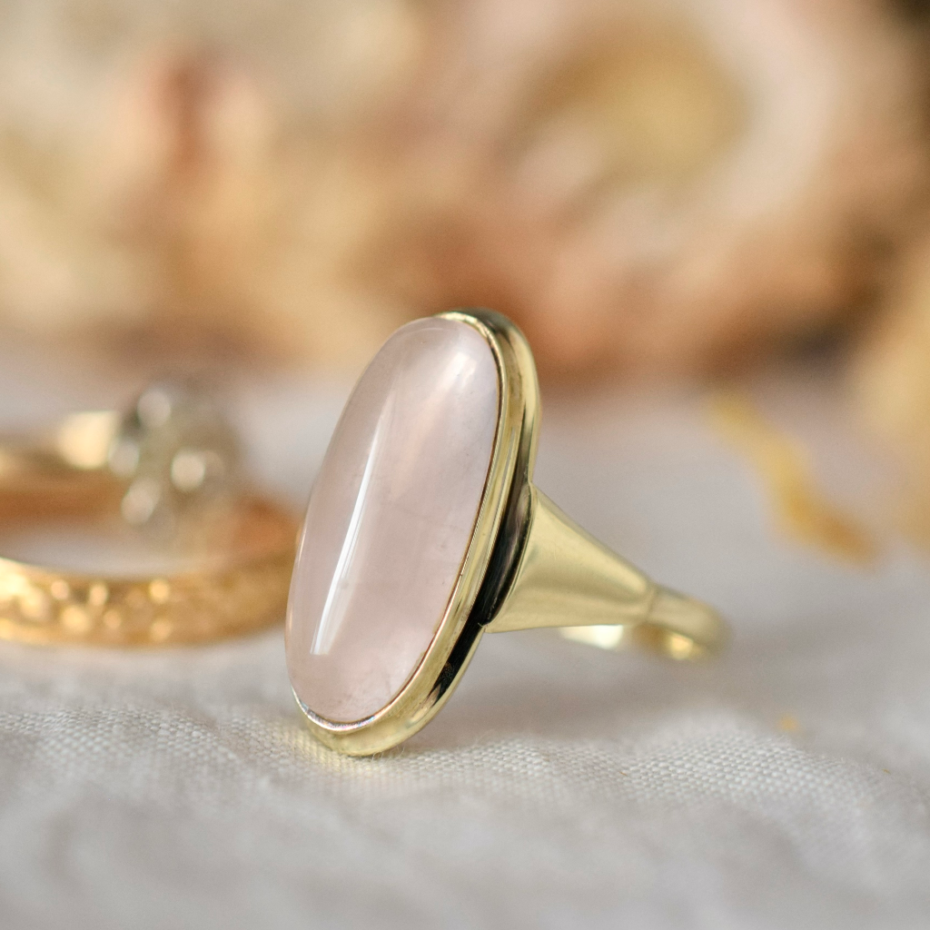 Vintage German 8ct Yellow Gold Rose Quartz Ring