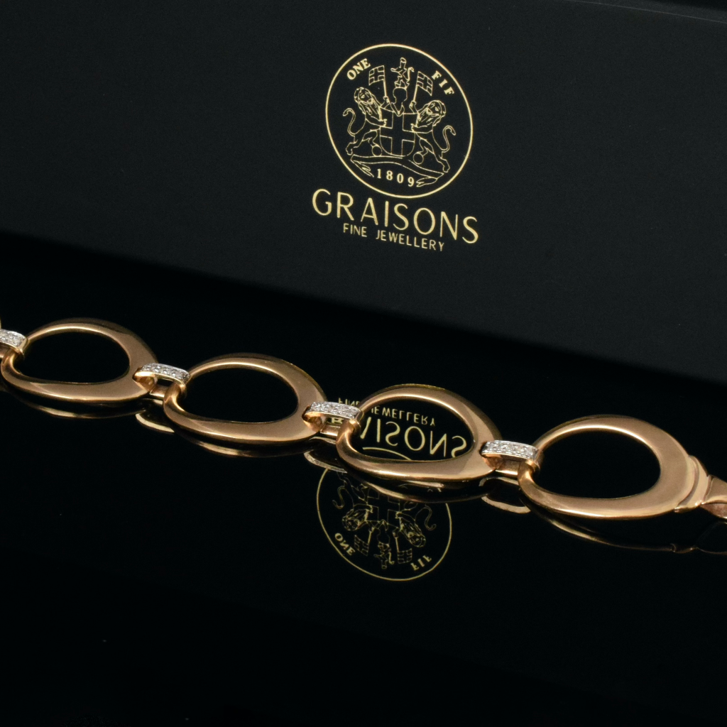 Modern 9ct Yellow Gold And Diamond Bracelet