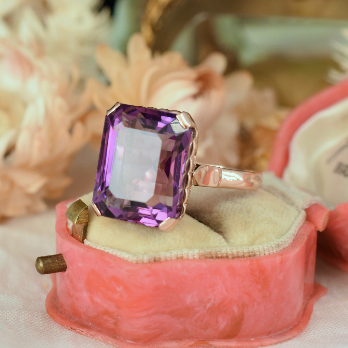 Vintage 9ct Rose Gold Natural Amethyst Ring