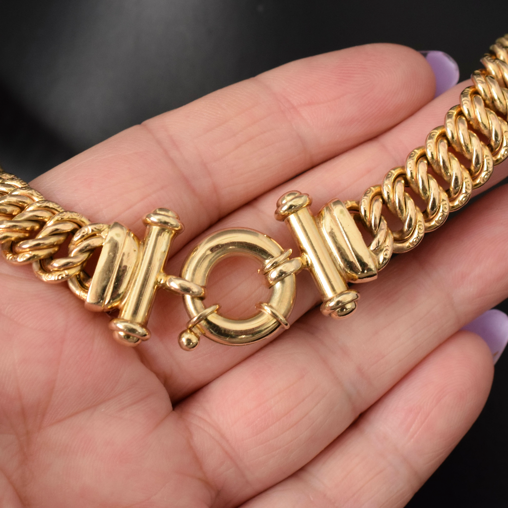 Modern Italian 9ct Yellow Gold Woven Engraved Link Necklace 50 Grams