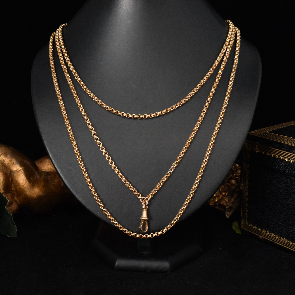 Superb Antique Australian 9ct Yellow Gold Long Guard Chain Circa 1890